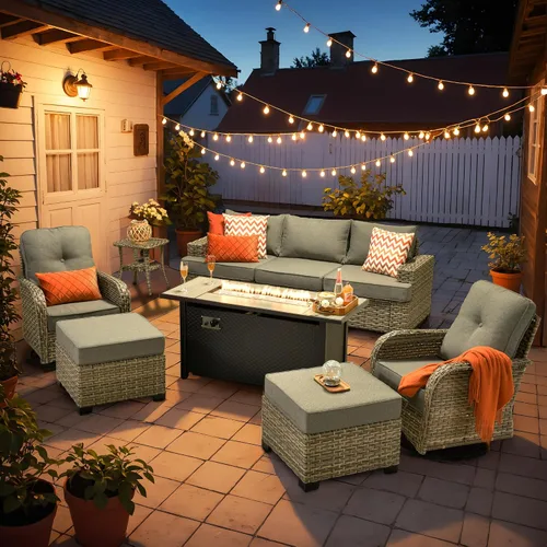 Vista 60 de HOOOWOOO Juego de Muebles Seccionales para Patio al Aire Libre, 6 Piezas Juegos de Conversación de Mimbre Sofá en Forma de L, Sofá Extra Profundo