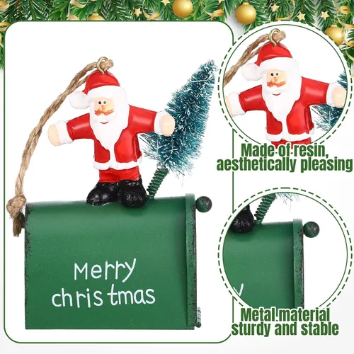 Vista 3 de Soaoo 3 piezas de mini buzón de correo adornos para árbol de Navidad, divertidos soportes para dinero, adornos de letras a Santa buzón de Navidad