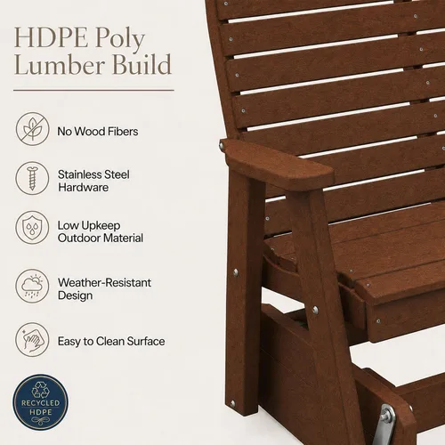 Vista 5 de Amish Made Antique Mahogany 4 ft Outdoor Glider Bench, HDPE Made in USA Fairfax Collection HDPE Poly Lumber Outdoor Glider Bench, All-Weather