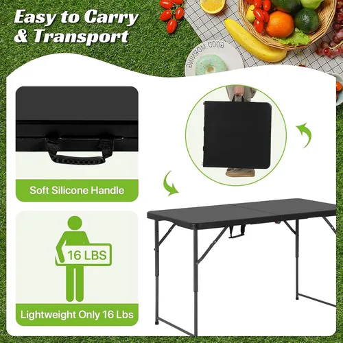 Vista 7 de Mesa Plegable de 4 Pies de Altura Ajustable con Asa Incorporada, Mesa Plegable Portátil de Servicio Pesado de 4 Pies con Patas de Acero