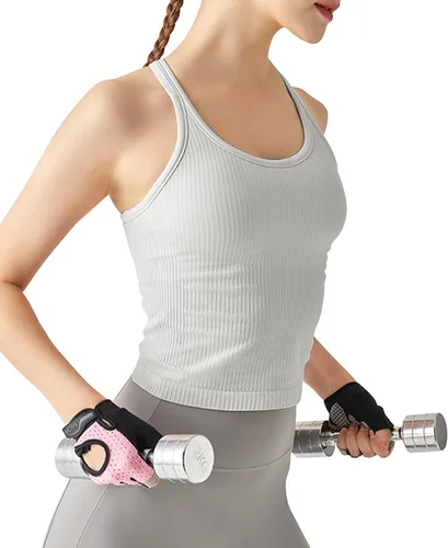 Vista 25 de sphinx cat - Camiseta corta de entrenamiento para mujer, camiseta sin mangas, acanalada, con espalda cruzada y brasier integrado