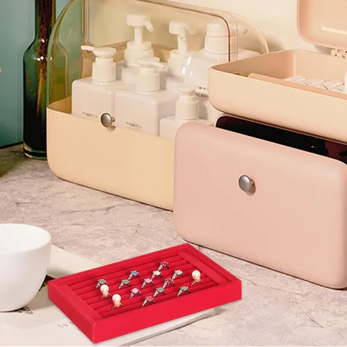 Vista 6 de Caja de joyería organizadora para mujeres y niñas, caja completa, aretes, bandeja de joyería, anillo de terciopelo, caja de joyería, caja