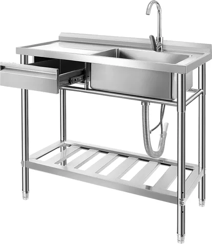 Vista 8 de YORKING Fregadero de acero inoxidable, fregadero de cocina de un solo tazón con tubo de agua fría y caliente para lavandería, granja