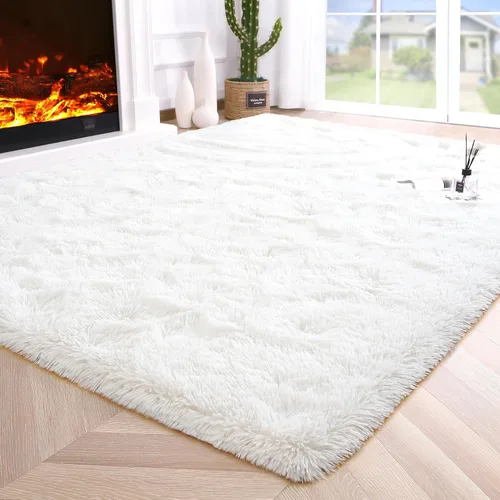Vista 44 de Noahas Alfombras de Área Grandes y Esponjosas de 5x8 pies para Sala de Estar y Dormitorio, Alfombra Gruesa de Pelo Largo Beige y Blanca, Alfombra