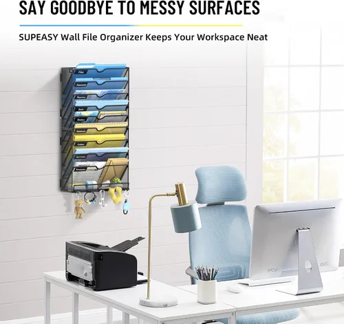 Vista 5 de SUPEASY Organizador de archivos de pared de 10 niveles con ganchos Negro