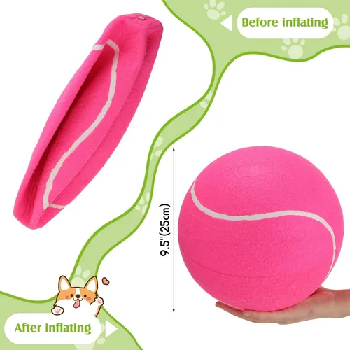 Vista 3 de Leyndo 4 pelotas inflables gigantes de tenis/fútbol para perros con aguja de bombeo de 9.5 pulgadas, pelota de goma gigante para exteriores e