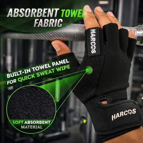 Vista 2 de Harcos Guantes de gimnasio para levantamiento de pesas para hombres y mujeres, guantes de entrenamiento, protección completa de la palma y agarre
