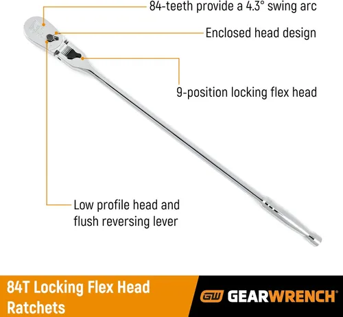 Vista 2 de GEARWRENCH - Juego de trinquetes de lágrima, cabezal flexible con bloqueo, 84 dientes, 2 unidades, 81274A-07