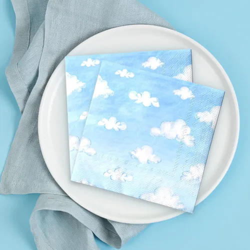 Vista 6 de 40 servilletas de nube, suministros de fiesta de historia, cielo azul, nubes blancas, servilletas de papel desechables con temática de nubes