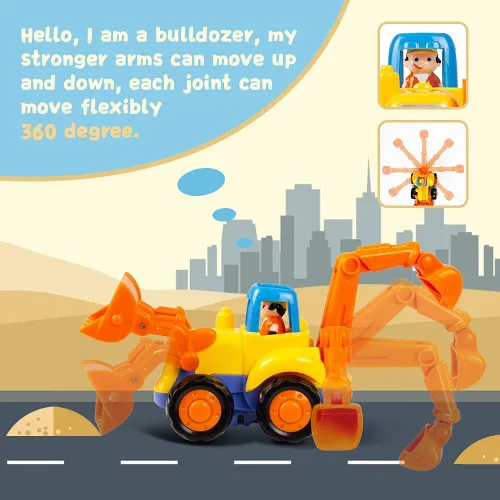 Vista 2 de Juego de tractor, excavadora, camión mezclador y volcador de fricción Push and Go de Huile, para bebés y niños