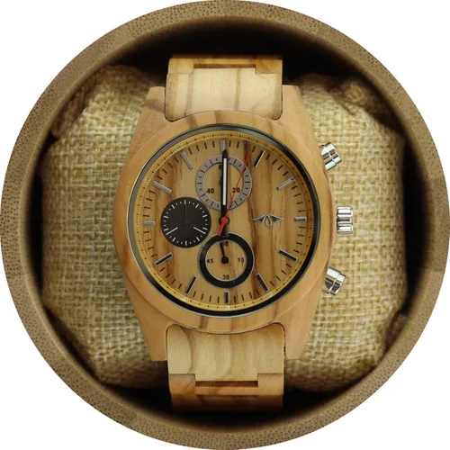 Vista 2 de Madera de arce reloj con diales Múltiples Color Plateado y Negro con pulsera de arce
