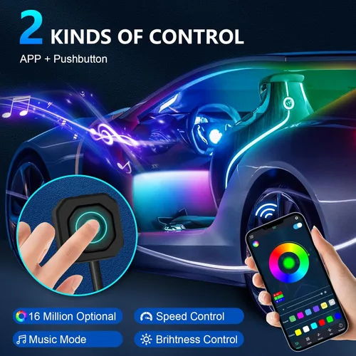 Vista 3 de Luces de acrílico para interiores de automóvil, accesorios de automóvil, tira de luces LED 10 en 1 con control de aplicación, 175 pulgadas, 593