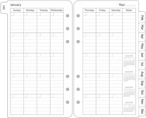 Vista 2 de Recambios de planificador A6 sin fecha, 2 páginas por semana con horario por hora, pestañas mensuales, páginas de notas adicionales, comienza