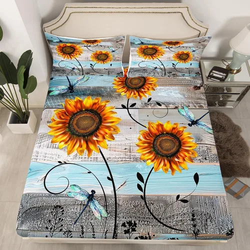 Vista 15 de Erosebridal Juego de ropa de cama rústica de tamaño individual, diseño de mariposa y girasol, para niños, adolescentes, adultos, retro, grunge