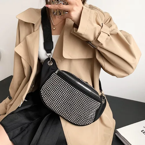 Vista 3 de Riñonera con diamantes de imitación para mujer, riñonera con diamantes brillantes, bolsa cruzada para la cintura, bolso para teléfono para niñas