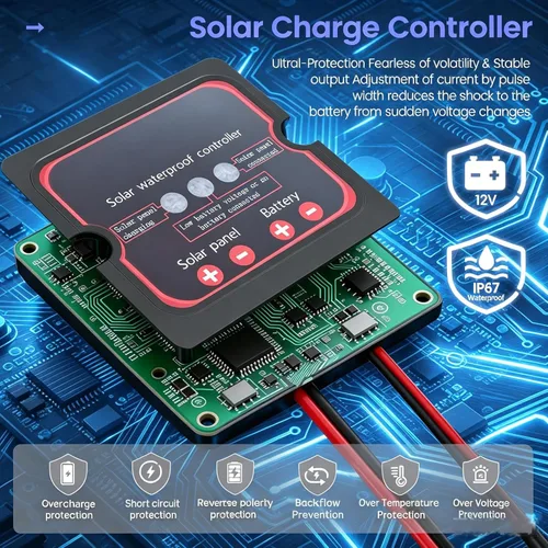 Vista 3 de Cargador de batería solar 25W 12V, kit de panel solar resistente para RV