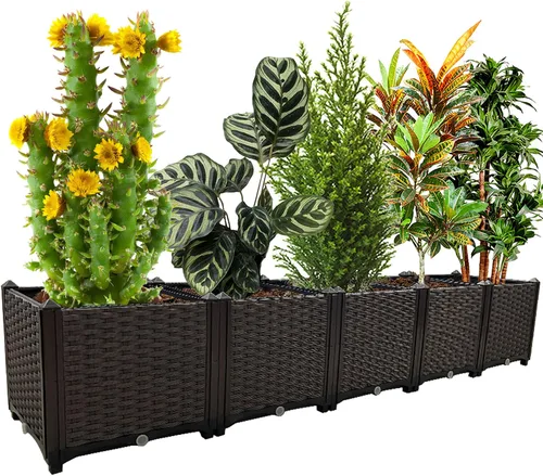 Vista 14 de Jardineras elevadas para plantas al aire libre con patas, jardineras rectangulares elevadas, jardín, patio, balcón, terraza para plantar flores