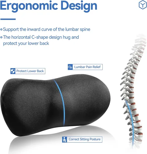 Vista 5 de Almohada de apoyo lumbar para coche con sistema de estabilidad Dual-Grip™ Almohada de espalda de espuma viscoelástica adaptativa avanzada
