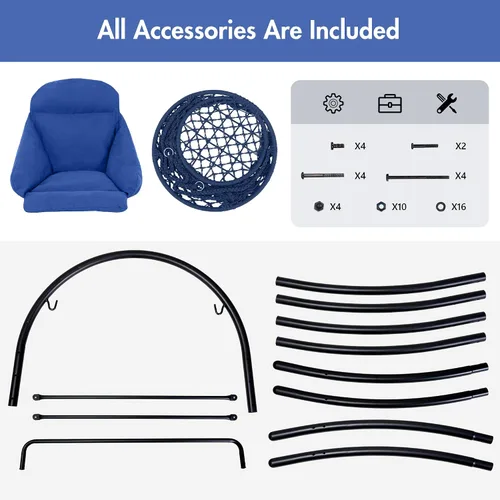Vista 7 de ANOW Hamaca de macramé resistente con soporte, silla colgante azul