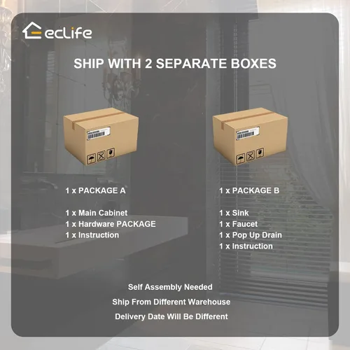Vista 6 de eclife Lavabo de tocador de baño de 24 pulgadas, gabinete de metal moderno con estante inferior, fregadero azul para barco y grifo de ahorro de agua