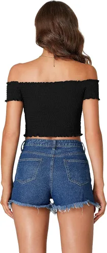 Vista 2 de Umenlele Blusa sexy de manga corta con hombros descubiertos para mujer