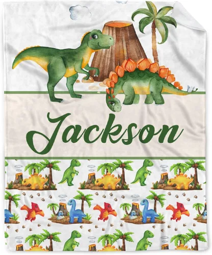 Vista 87 de Manta de regalo personalizada de dinosaurio con nombre para niñas, niños, recién nacidos, dinosaurio, manta personalizada para envolver al bebé