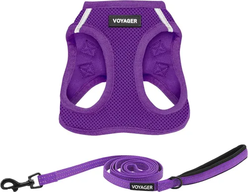 Vista 32 de Arnés de malla Voyager Step-in Air para todo clima y correa reflectante para perro de 5 pies, combo con mango de neopreno, para cachorros de razas