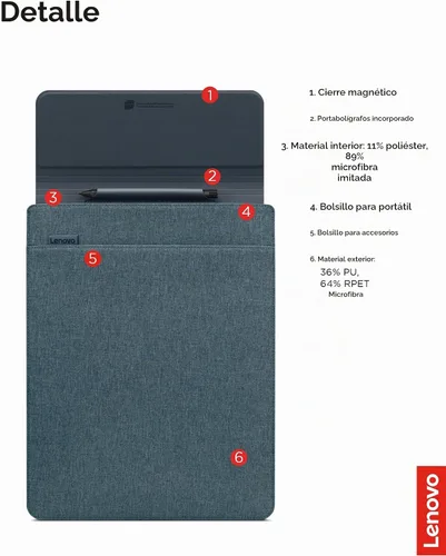 Vista 5 de Lenovo Funda Delgada para Portátil de 14 Pulgadas para Notebook/Tablet - Compatible con MacBook Air/Pro - Funda Ligera Ecológica con Bolsillo