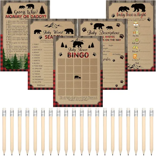 Vista 24 de Yinder 145 tarjetas de actividades para juegos de baby shower con 20 lápices, incluye descripción de bingo para bebés y deseos, adivina quién es