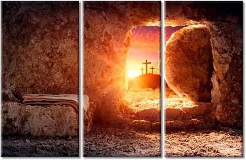 Vista 62 de TUMOVO Decoración de pared de iglesia cristiana de 3 paneles, imágenes de la resurrección de Jesús para sala de estar, dormitorio, cocina