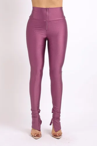 Vista 4 de TOO HOT FASHIONS Leggings elásticos para mujer, ajustados, brillantes, con cremallera frontal, yoga, club, fiesta, diario, deportes, mallas
