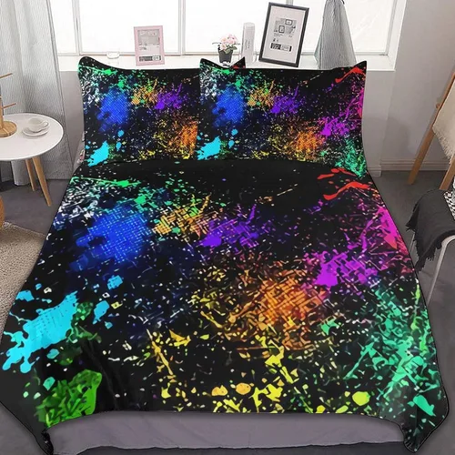 Vista 8 de Juego de 3 piezas de edredón neón que brilla en la oscuridad, funda de almohada de microfibra con cremallera para cama matrimonial, Queen