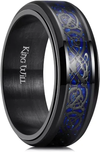 Vista 75 de King Will Anillo giratorio de acero inoxidable 316L para hombres y mujeres, 0.315 in de dragón/nudo celta, anillo para ansiedad para aliviar