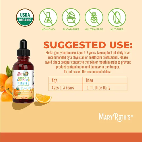 Vista 3 de MaryRuth Organics Gotas de vitamina C para niños pequeños Gotas líquidas orgánicas de vitamina C USDA para niños pequeños Edades de 1 a 3 años