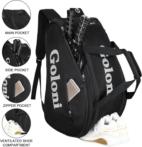 Vista 3 de Goloni Pickleball Bag Padel Racket Backpack Large Capacity for Men Women Separate Waterproof Shoes Compartment Pickleball Accessories -Thermal