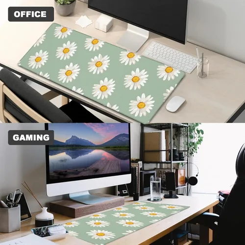 Vista 3 de Alfombrilla de mouse para juegos de margaritas, alfombrilla de escritorio de goma antideslizante de 12 x 31.5 pulgadas con encantador diseño floral