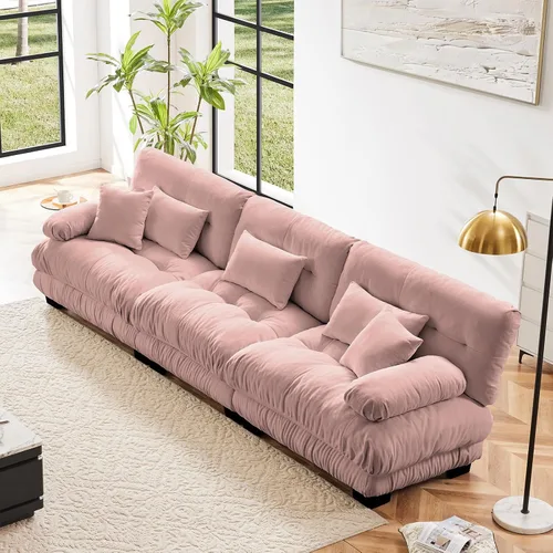 Vista 27 de Sofá biplaza de 93.7 pulgadas, sofá modular de 2 plazas, sofás seccionales grandes de color beige y blanco para sala de estar, juego de sofá