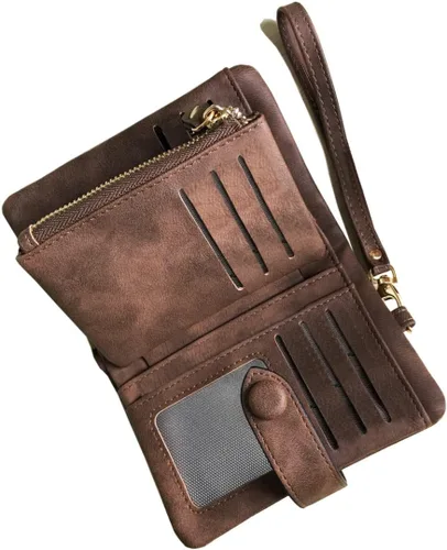 Vista 18 de AOXONEL Women's Small Bifold Leather wallet Rfid blocking Ladies Wristlet with Card holder id window Coin Purse