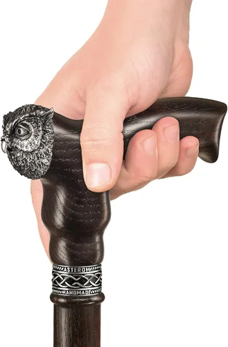 Vista 6 de Bastón de madera hecho a mano para hombres y mujeres, búho, elegante bastón de madera de moda