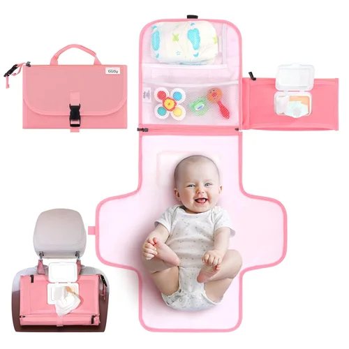 Vista 11 de Kopi Baby Cambiador de pañales portátil, bolsa de viaje para cambiador de pañales para bebé con bolsillo para toallitas, cambiador portátil