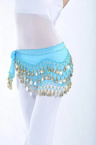 Vista 2 de REINDEAR chalina para baile de caderas, con monedas colgantes doradas, de gasa, estilo Vogue