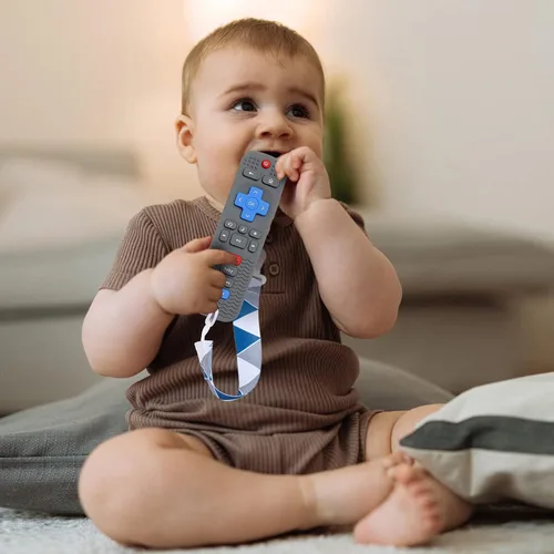 Vista 5 de Eascrozn Paquete de 2 juguetes de dentición de silicona para bebés, juguetes de dentición con forma de control remoto para bebés de 6 a 12 meses