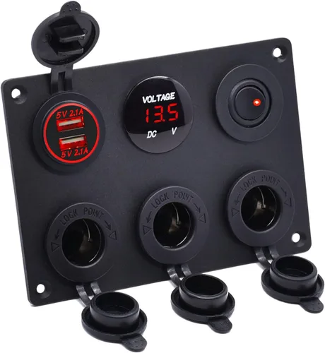Vista 8 de Enchufe de cargador USB dual 2.1A y 2.1A + voltímetro LED + adaptador de encendedor de cigarrillos de 3 enchufes Toma de corriente de 12V + Verde