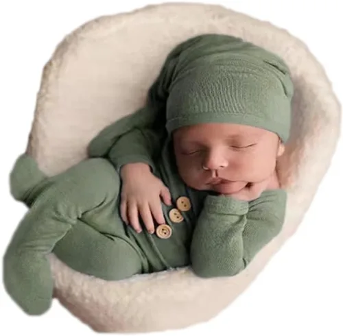 Vista 7 de Moda recién nacido niños niñas bebé sesión de fotos accesorios trajes ganchillo ropa sombrero de cola larga pantalones accesorios de fotografía