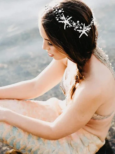 Vista 9 de Unicra Diadema de novia con estrella de mar, diadema de vid y perlas, accesorios para el cabello de boda en la playa, accesorios para el cabello