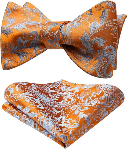 Vista 182 de HISDERN Pajaritas para hombre, corbatín de cachemira para hombre, corbata de lazo y bolsillo cuadrado, juego formal de esmoquin para boda