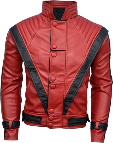 Vista 2 de Chaqueta de cuero MJ Thriller - FAUX - Color rojo