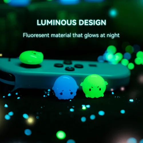 Vista 2 de GeekShare Lindas tapas luminosas de silicona para Joycon con agarre para pulgar, funda de joystick compatible con Nintendo SwitchOLEDSwitch Lite, 4