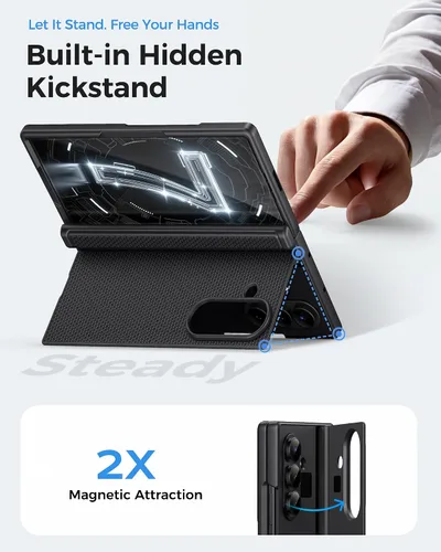 Vista 4 de BXYJY Funda para Samsung Galaxy Z Fold 7 con soporte, protector de pantalla frontal, protección de bisagra, delgada y resistente, cubierta dura