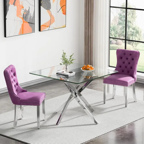 Vista 35 de Juego de mesa de comedor SSLine moderno de 3 piezas con mesa redonda de vidrio para 2, lujosa mesa de comedor circular de 36" con tapa de vidrio